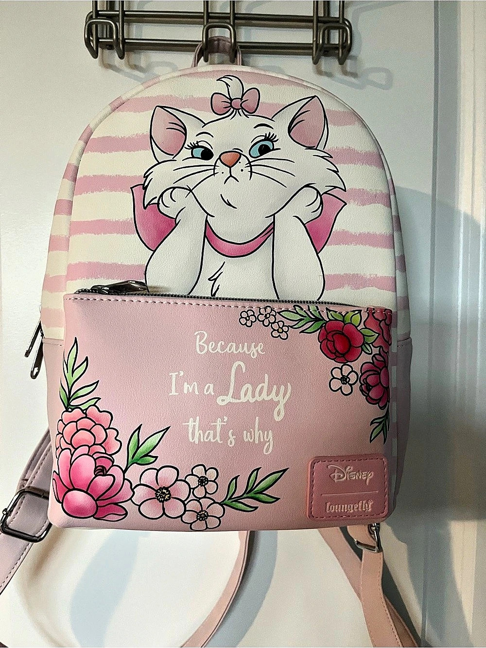Loungefly Disney The Aristocats Marie Stripe Mini Backpack Pink & White